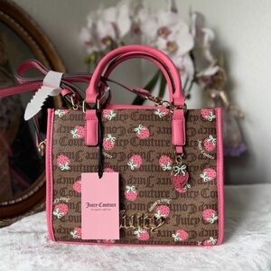 Juicy Couture BERRY SWEET brown chestnut pink satchel tote bag purse with charm